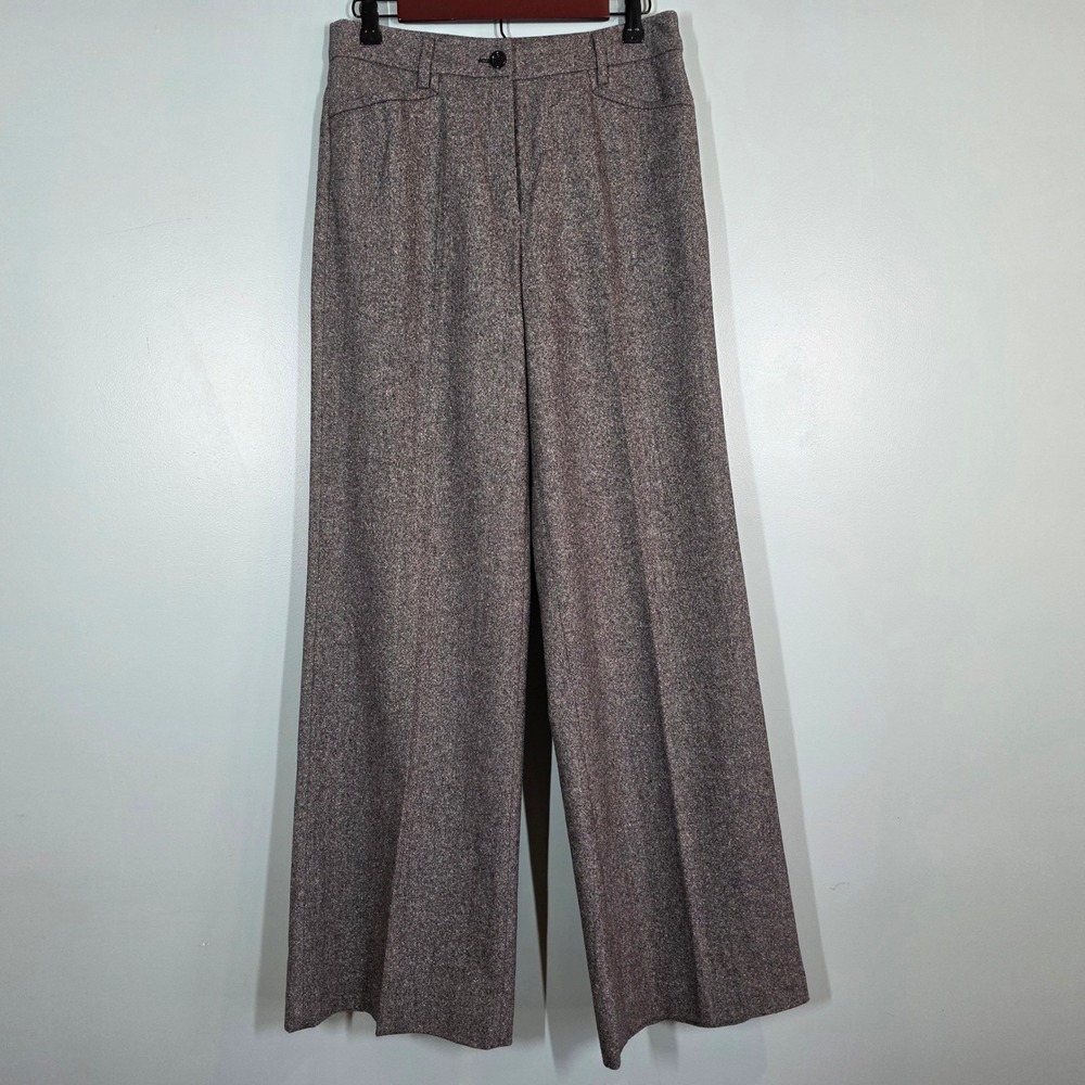 Olsen Europe Anna Wool Silk Blend Wide Leg Dress Pants Grey Brown Tweed Size‎ 6